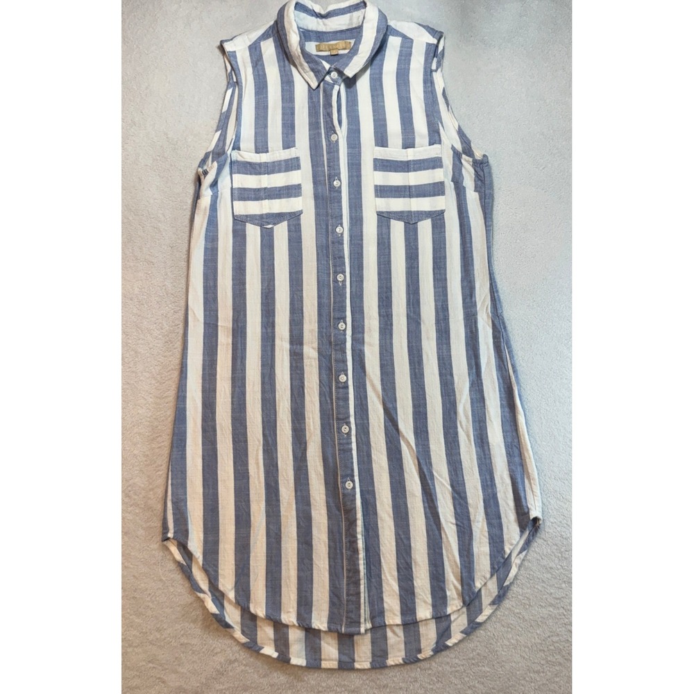 Hope & Harlow Blue White Striped Sleeveless Button Down Shirt Dress Size 16